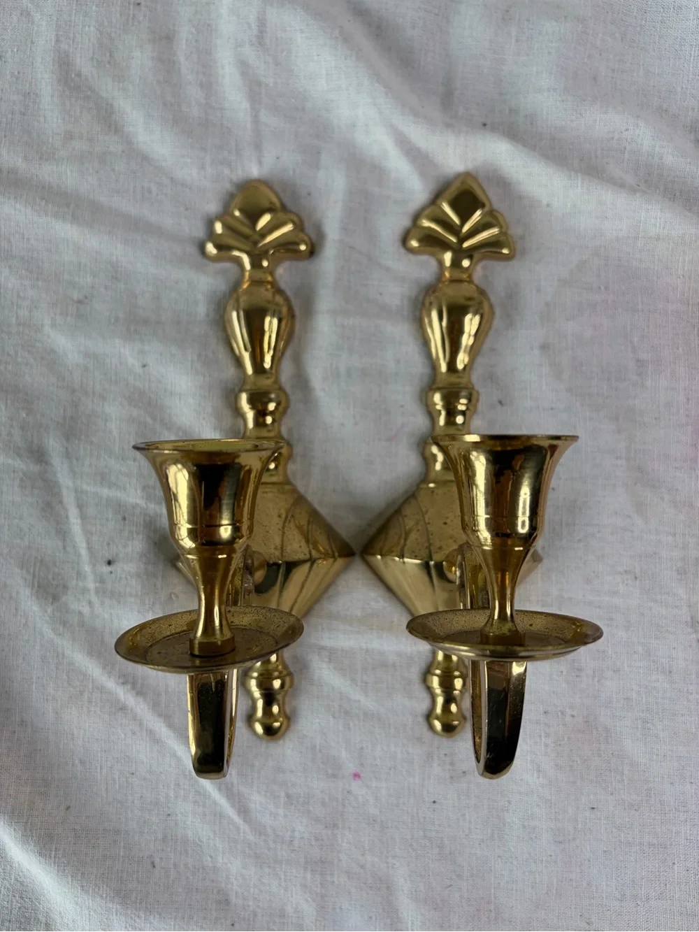 Polished Brass Wall Candle Sconces - Pair